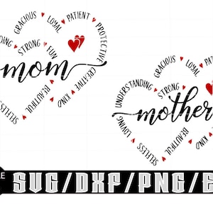 Feliz día de la madre / Mamá Svg / Madre / Descargas digitales en capas para Cricut, Silhouette, incluye archivos Svg / Dxf / Png / Eps