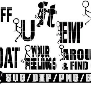 Das F-Off Stickman SVG-Bundle / Layered Digitale Downloads für Cricut, Silhouette Etc ..Svg| Eps| Dxf| Png| Jpeg Dateien