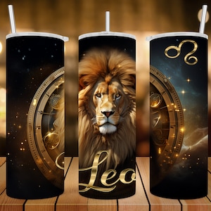 20 oz Skinny Tumbler Wrap • Leo Zodiac Sign • AI Image • Sublimation Design • PNG file