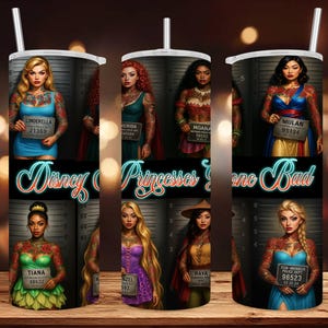 20 oz Skinny Tumbler Wrap • Princesses Gone Bad Characters • Digital Art/ Ai Image • Sublimation Design • PNG File