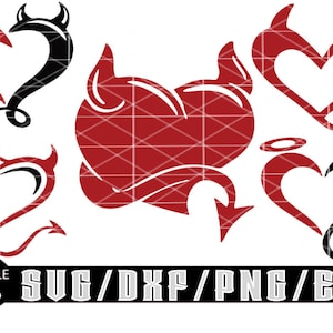 Duivel of engel harten bundel/gelaagde digitale downloads omvat voor Cricut, silhouet enz.. Svg| Eps| Dxf| Png| Bestanden