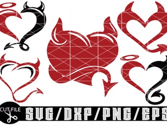 Devil Or Angel Hearts Bundle / Layered Digital Downloads Includes for Cricut, Silhouette Etc.. Svg| Eps| Dxf| Png| Files