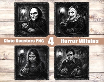 4-Horror Villains Slate Coaster PNG Files: Laser Engrave, Glowforge (Digital Download)