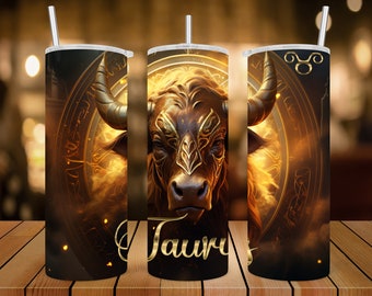 20 oz Skinny Tumbler Wrap • Taurus Zodiac Sign • AI Image • Sublimation Design • PNG file