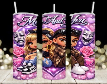20 oz Skinny Tumbler Wrap • Chibi Couple-Me And You• Sublimation Design • PNG Wrap