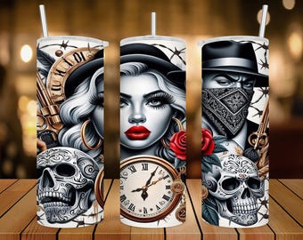 20 oz Skinny Tumbler Wrap • Chicano Art Collage • Digital Art/ Ai Image • Sublimation Design • PNG file