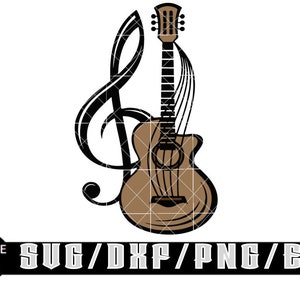 Descargas digitales en capas de notas musicales y guitarras para Cricut, Silhouette, etc. Archivos SVG, EPS, DXF y PNG