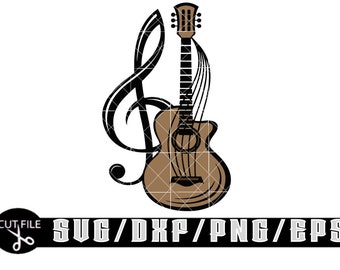 Guitar & Music Note / Layered Digital Downloads for Cricut, Silhouette Etc.. Svg| Eps| Dxf| Png Files
