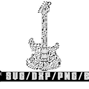 Gitaar gemaakt van muzieknoten / gelaagde digitale downloads voor Cricut, Silhouette enz. Svg| Eps| Dxf| Png-bestanden