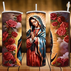 Envoltorio para vaso delgado de 20 oz • Arte digital/La Virgen María • Diseño de sublimación • Archivo PNG