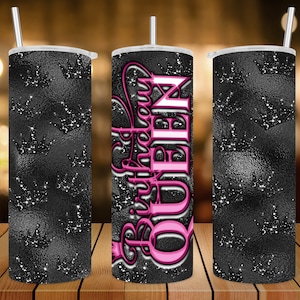 20 oz Skinny Tumbler Wrap • Birthday Queen In Pink N White • Sublimation Design • PNG file