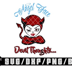 Cara de ángel, pensamientos de diablo / Descargas digitales en capas Incluye archivos Svg / Eps / Dxf / Png