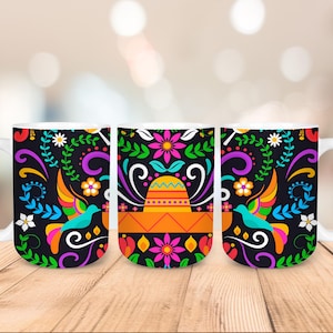 Viva Mexico / Mexican Flowers | Birds •  15oz Mug Sublimation Wrap • Colorful Mexican Folk Art • 1-PNG File -Digital download