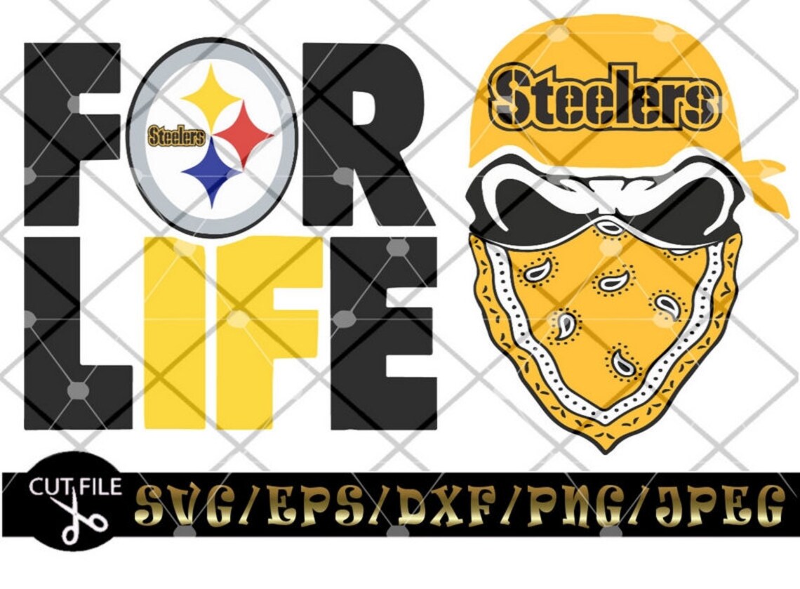 Pittsburgh Steelers For Life Svg Steelers Skull With Bandana Etsy