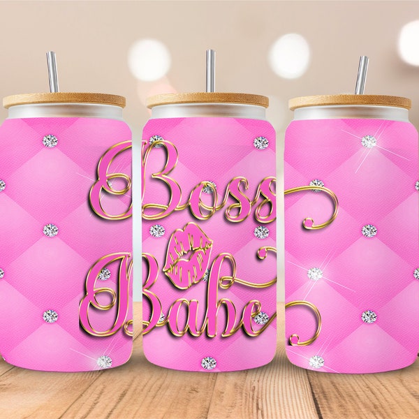 Pink Boss Babe Diamond Tuft Background • 16oz Libbey/ Can Tumbler PNG File • Sublimation Design • Digital Download File