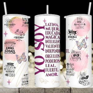 20 oz Skinny Tumbler Wrap • Yo Soy Spanish Daily Affirmation/ Self Love Sublimation Wrap • PNG file