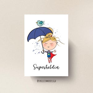 L Postkarte • Superheldin | digitaler Download zum Ausdrucken