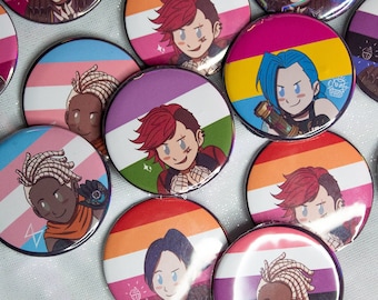 Insignias Pride Arcane de 35 mm _ Vi, Caitlyn, Ekko, Jinx, Jayce, Viktor, Mel, Sevika
