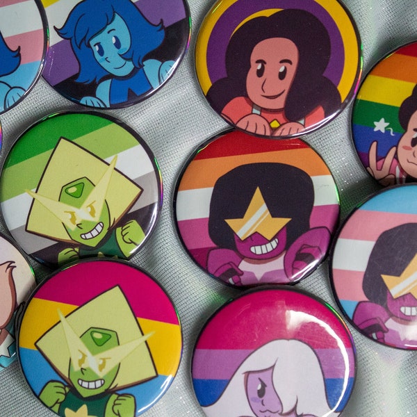 Steven Universe 37mm badges _ Steven, Pearl, Amethyst, Garnet, Lapis, Peridot, Stevonnie