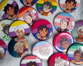 Pride TOH 35mm badges _ Luz, Amity, Eda, Raine, Gus, Willow, Hunter _ flag