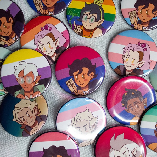 Pride TOH 35mm badges _ Luz, Amity, Eda, Raine, Gus, Willow, Hunter _ flag