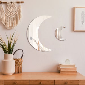 Crescent  Acrylic Moon Mirrors (Set of 2) ,  Easy to Hang, Interior Decorative Wall Mirror Set