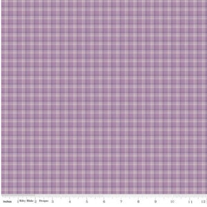 May include: Purple and white plaid fabric with a subtle sheen. The fabric is woven with a fine, even texture.
