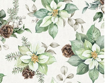 SALE- Winter Rustic Floral- White Linen Christmas