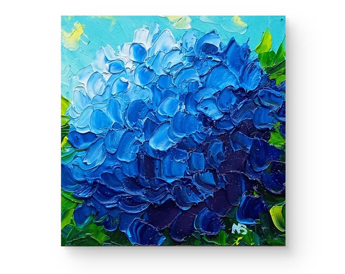 Blue Hydrangea Floral Oil Painting Original Impasto Painting Hydrangea ...