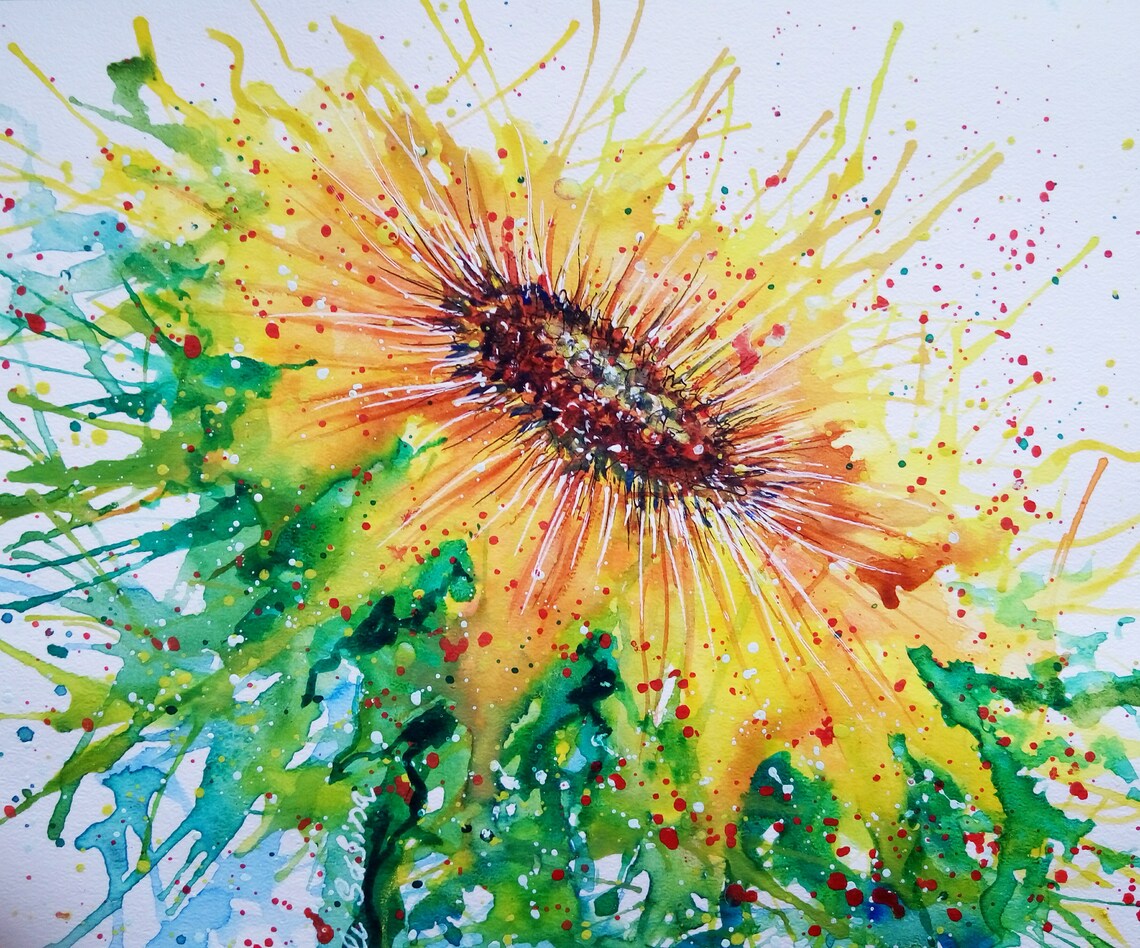 Sunflower Painting Abstract Small Flower Painting Minimalist Etsy