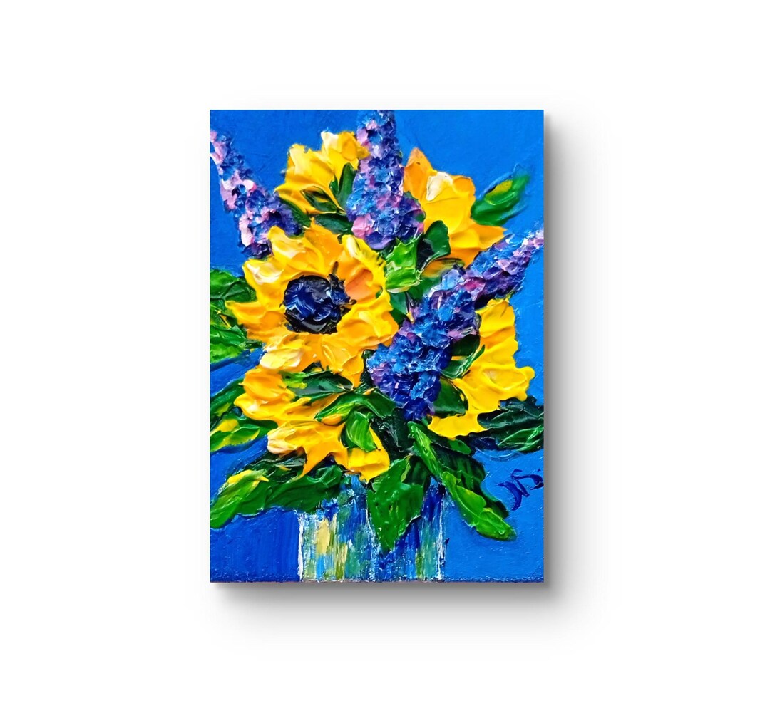 Sunflower in Vase Aceo Original Art Sunflower Painting Flower Miniature ...