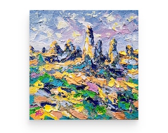 Trona Pinnacles Desert Oil Painting California Landscape Original Wall Art Impasto Painting Small Oil Painting 6x6 inches