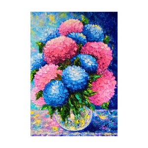 Hydrangea Oil Painting Original Impasto Floral Art Pink and Blue Flower Still Life 10x14 Inches Hand-Painted Wall Decor