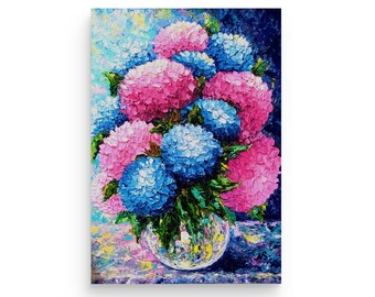 Pink Hydrangeas Oil Painting Original Impasto Painting Blue Hydrangea ...