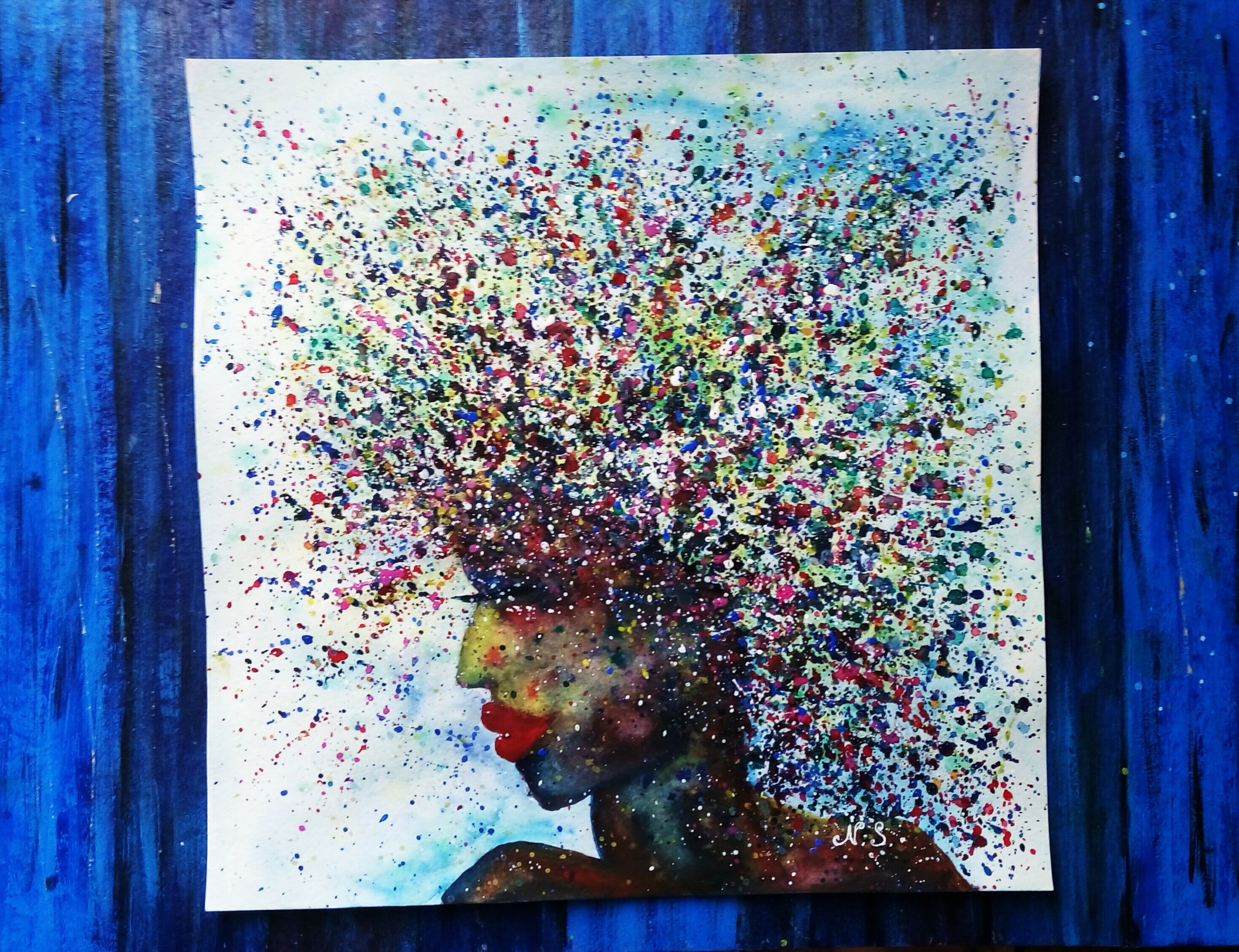 Flower head girl art Floral head black woman painting Etsy