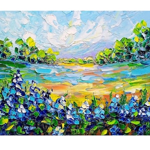 Bluebonnet Ölgemälde Texas Bluebonnet Impasto Malerei Original Blumenölgemälde Texas Hill Country Wildblumenmalerei 10 x 8 in