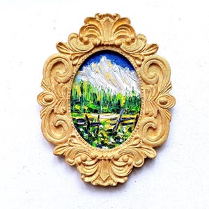Original Colorado Mountain Oil Painting Mount Sneffels Landscape with Wildflowers Meadow Small Framed Mountain Wall Art 9x7.5 in