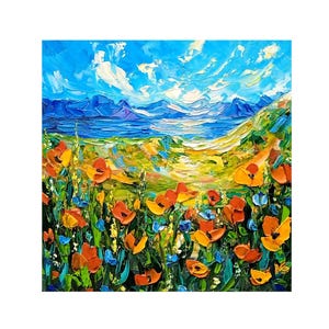 Poppy Oil Painting Original California Coast Art Lake Hemet Diamond Valley Impasto Oil Painting 8x8 in
