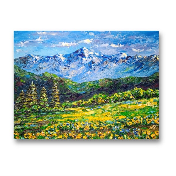 Colorado Landscape Oil Painting Colorado Rocky Mountain Wall Art Wildflower Impasto Painting Living Room Wall Decor