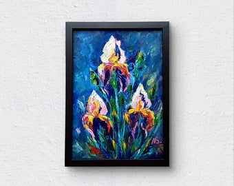 Iris peinture peinture à l'huile floral iris art mural fleurs art original iris dans cadre empâtement peinture impressionniste encadrée