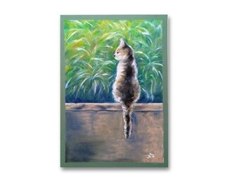 Brown Cat Painting Tabby Cat Art Pet Original Art Cat Artwork 11,5 x 8,5 inch Cute Kitten Oil Pastel