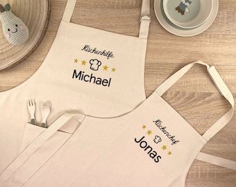 SET REGALO PERSONALIZZATO per bambini e genitori / grembiule da cucina / con nome / grembiule da forno / grembiule da cucina / ragazzi / ragazze / mamma / papà / ricamo