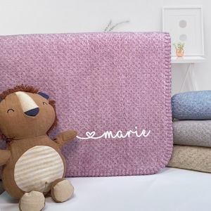 Organic baby blanket with name for girls in purple melange / baby gift / personalized / organic cotton