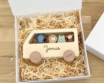 CADEAU DE NOËL Jouets en bois pour enfants personnalisés avec des noms / avion en bois / voiture avec des noms individuellement ou dans un ensemble avec une boîte cadeau