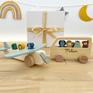 Children's CHRISTMAS GIFT with name / wooden car & wooden airplane / individually or in a set with an optional gift box