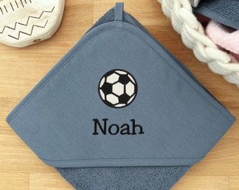 Kapuzenhandtuch Fußball mit Namen personalisiert / 75x75cm / 100x100cm / Babygeschenk / Babyhandtuch  / Kindergeschenk / Geschenk für Junge