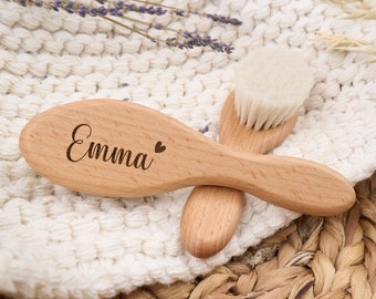 Brosse pour bébé / brosse à cheveux pour bébé avec nom gravé pour garçons et filles en bois de bouleau et poils de chèvre FSC / cadeau bébé naissance / baptême