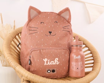 Kinderrucksack BIG personalisiert mit Namen als Set mit Trinkflasche SMALL | Trixie Rucksack | Trixie Trinkflasche | 15 Tiermotive | Katze