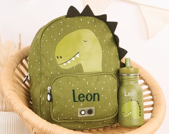 Kinderrucksack BIG personalisiert mit Namen als Set mit Trinkflasche SMALL | Trixie Rucksack | Trixie Trinkflasche | 15 Tiermotive | Dino