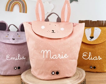 CHILDREN MINI BACKPACK with NAMES personalized / Kita backpack / Gym bag / Trixie Mini backpack for children / Rabbit / Mouse / Lion / Elephant